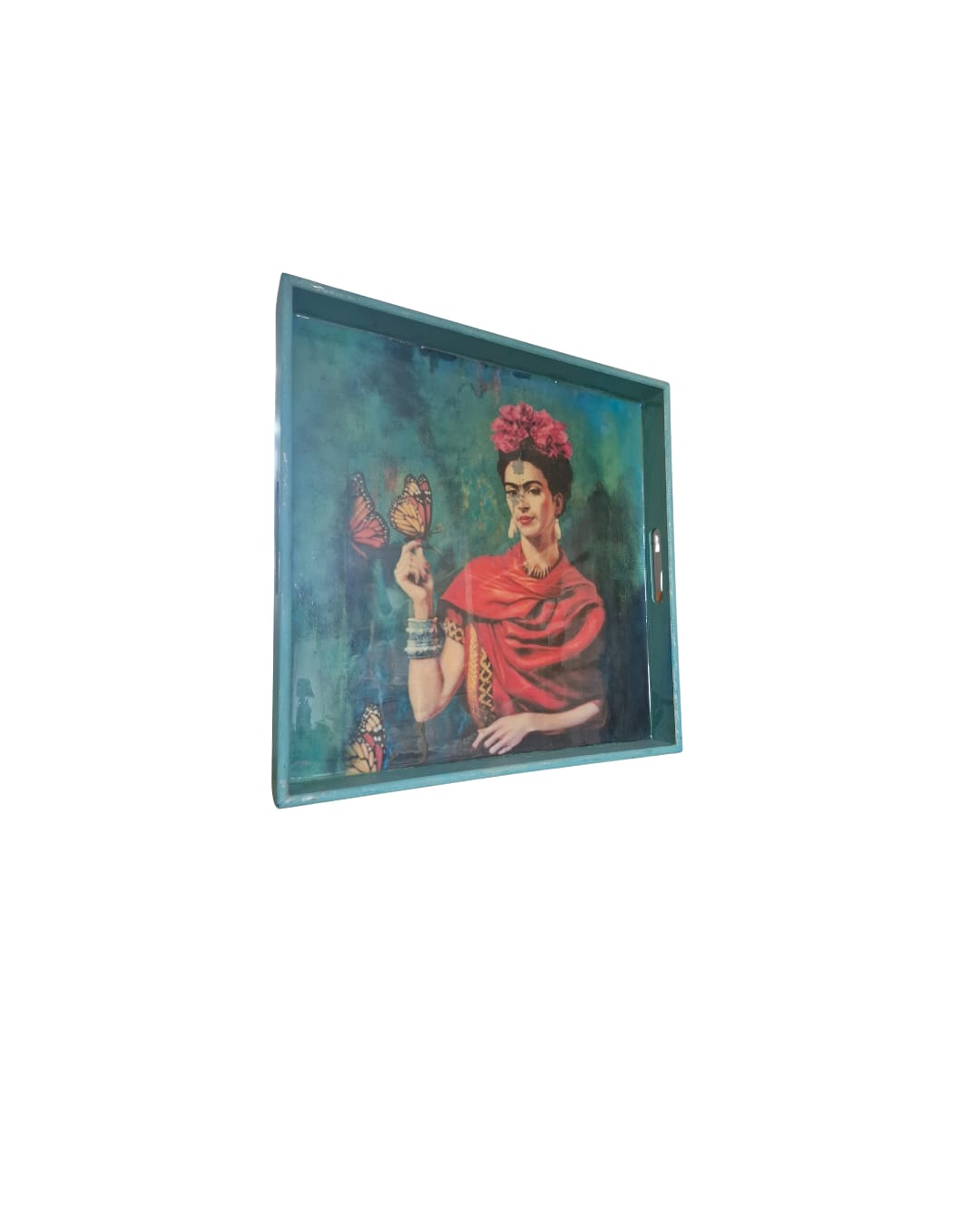 Frida Detaylı El Boyama Ahşap Tepsi