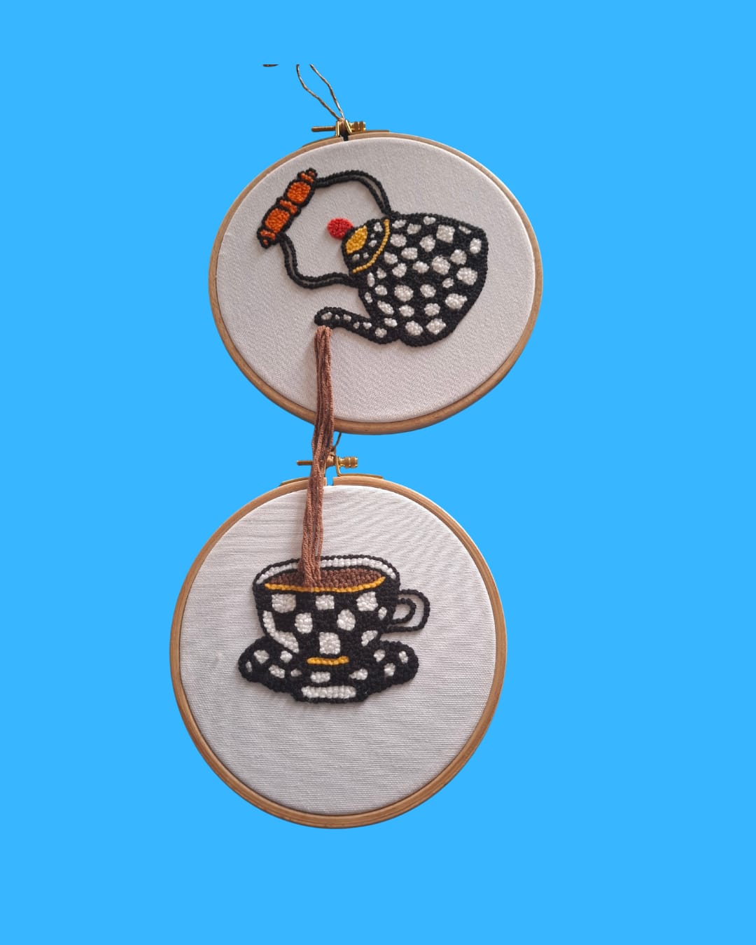 El yapımı punch nakış duvar süsü - kahve keyfi temalı