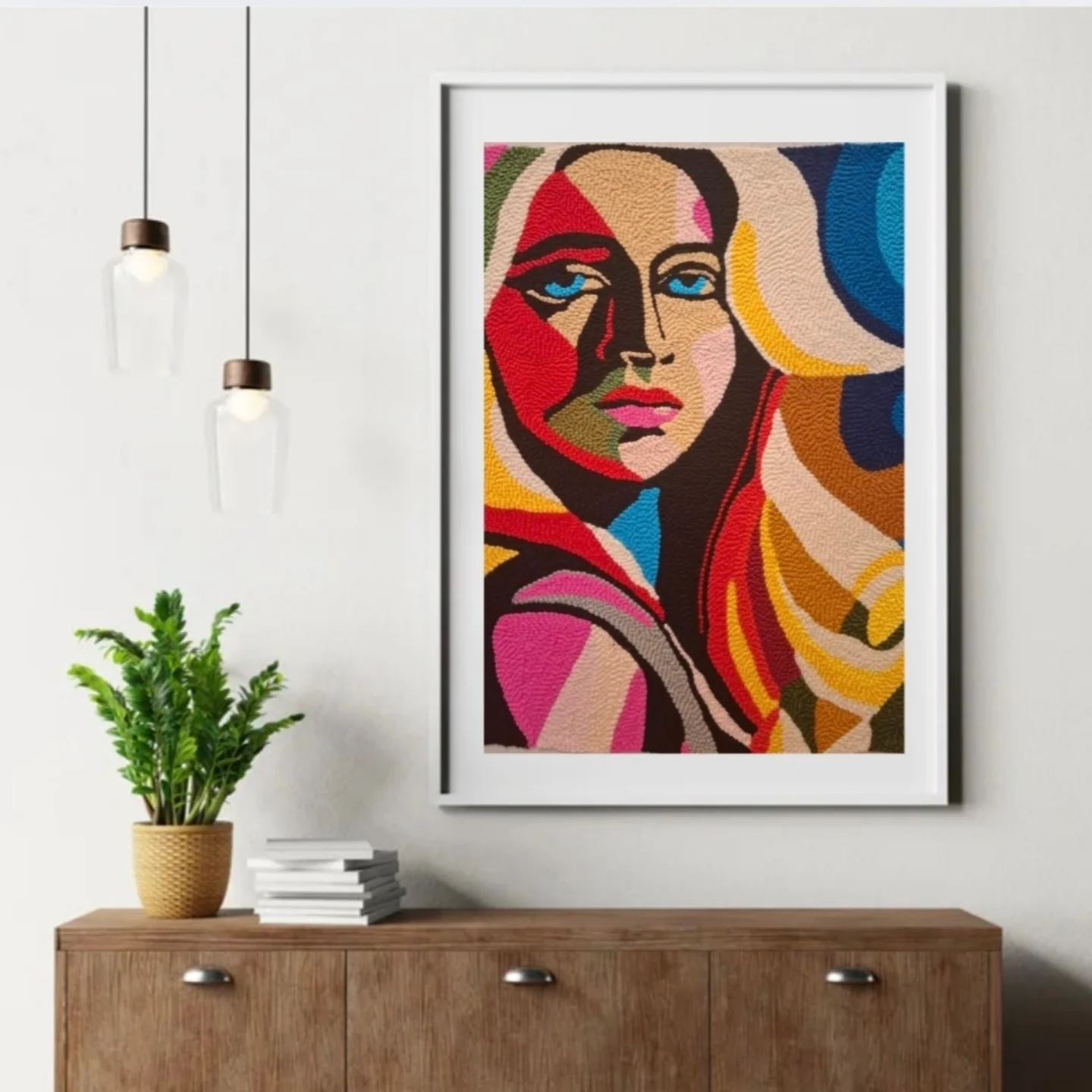 El yapımı punch tablo (Renkli kadın) - Anadolu El Emeği