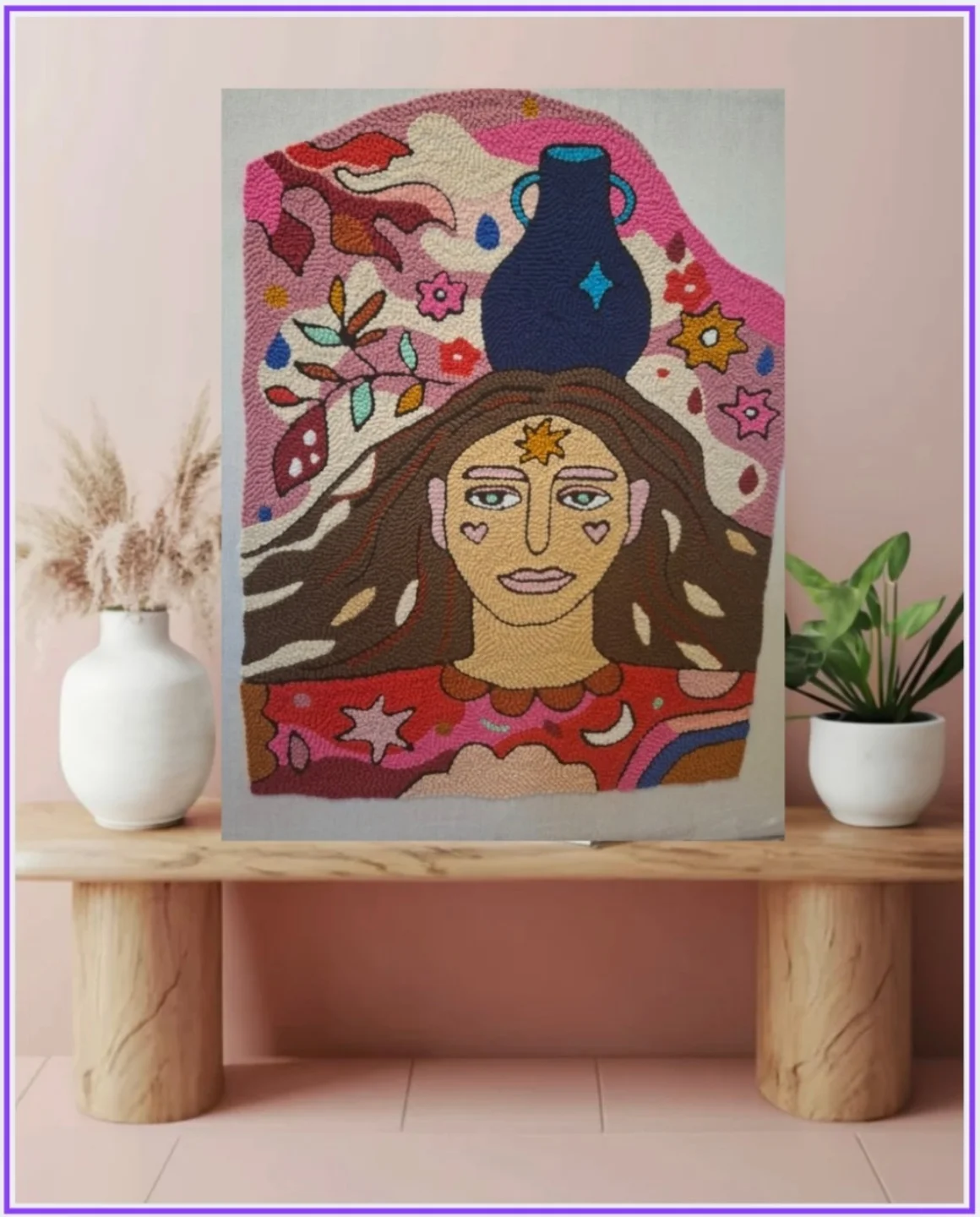 El yapımı çerçeveli punch tablo (Mitolojik kadın) - Anadolu El Emeği