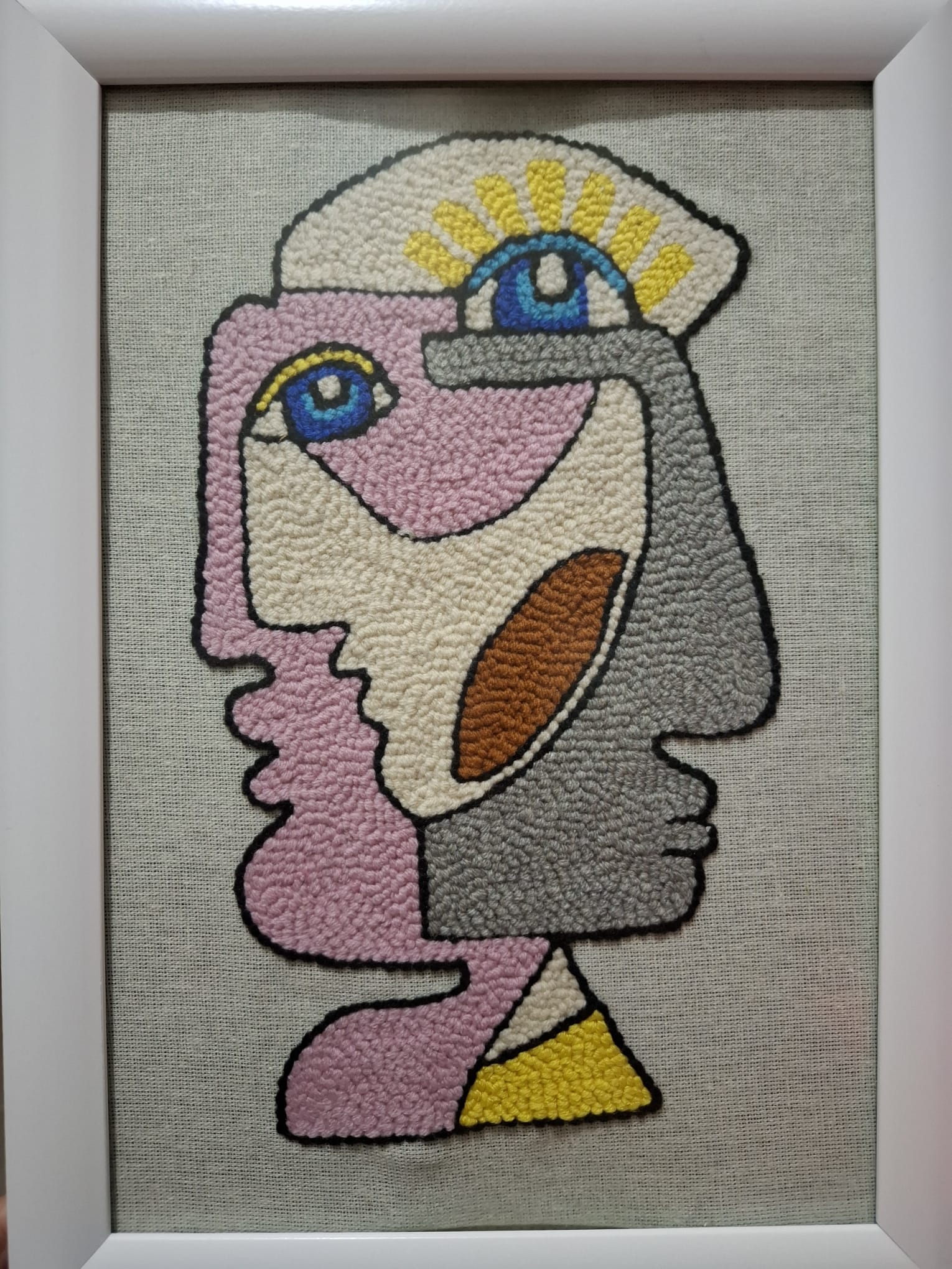 El yapımı çerçeveli punch tablo ( Soyut yüz figürü) - Anadolu El Emeği