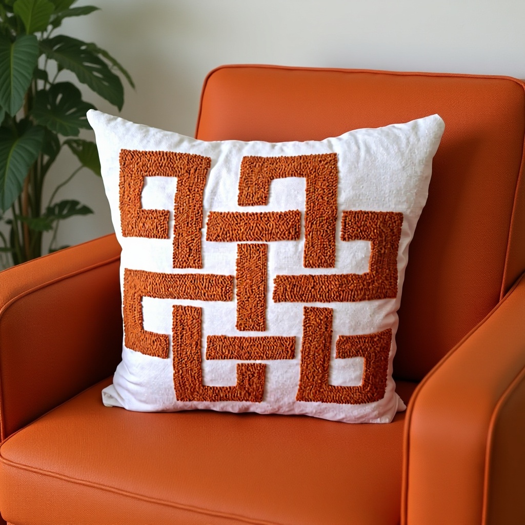 Punch geometrik model el yapımı beyaz kırlent (2 li set)